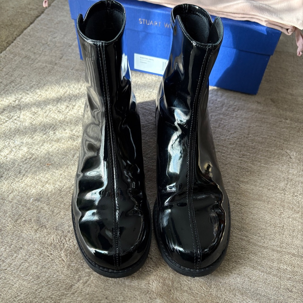 Stuart Weitzman Easyon Vinyl 5050 Black Ankle Boot